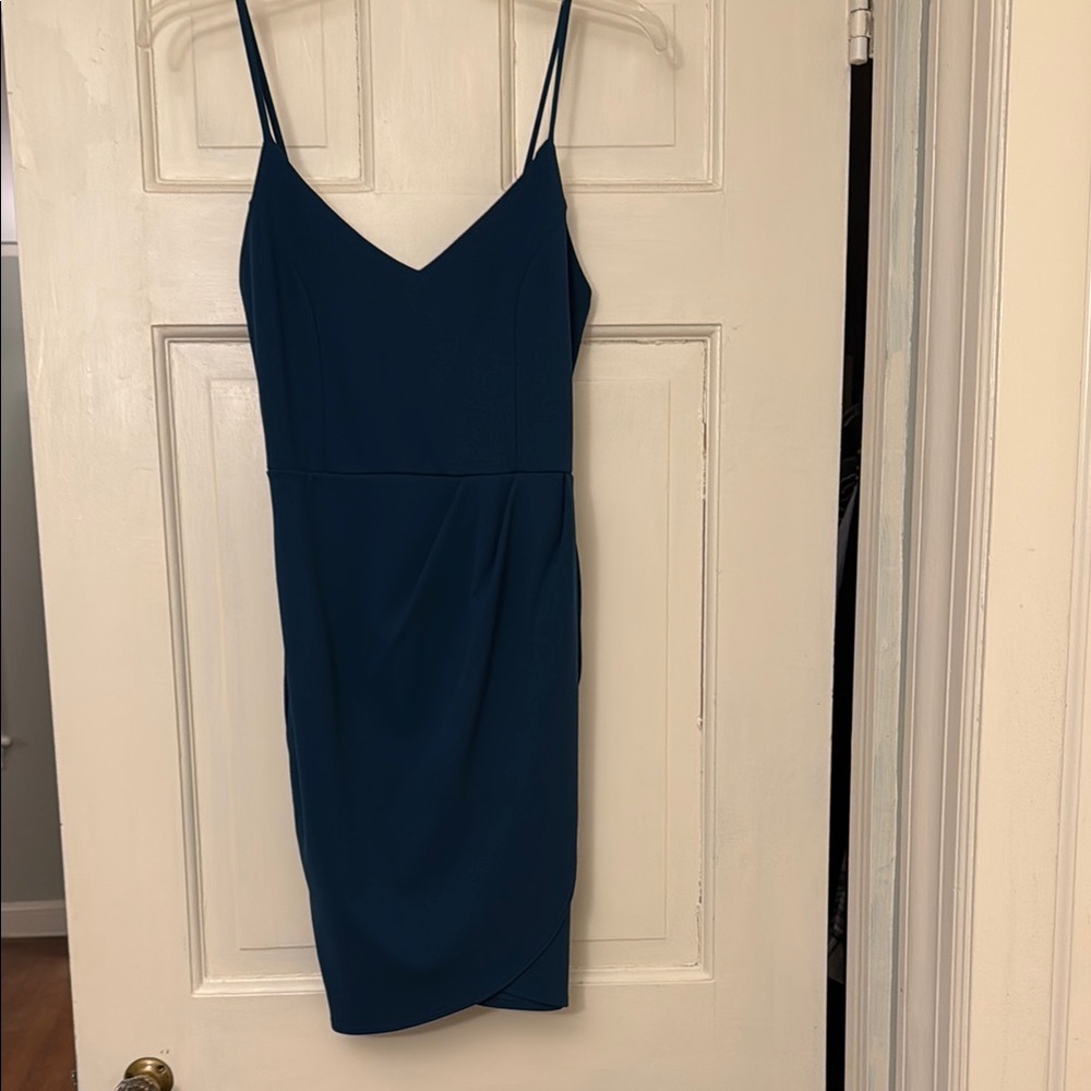 Lulu's Deep Teal Sheath Mini Dress with Spaghetti Straps for Cocktail